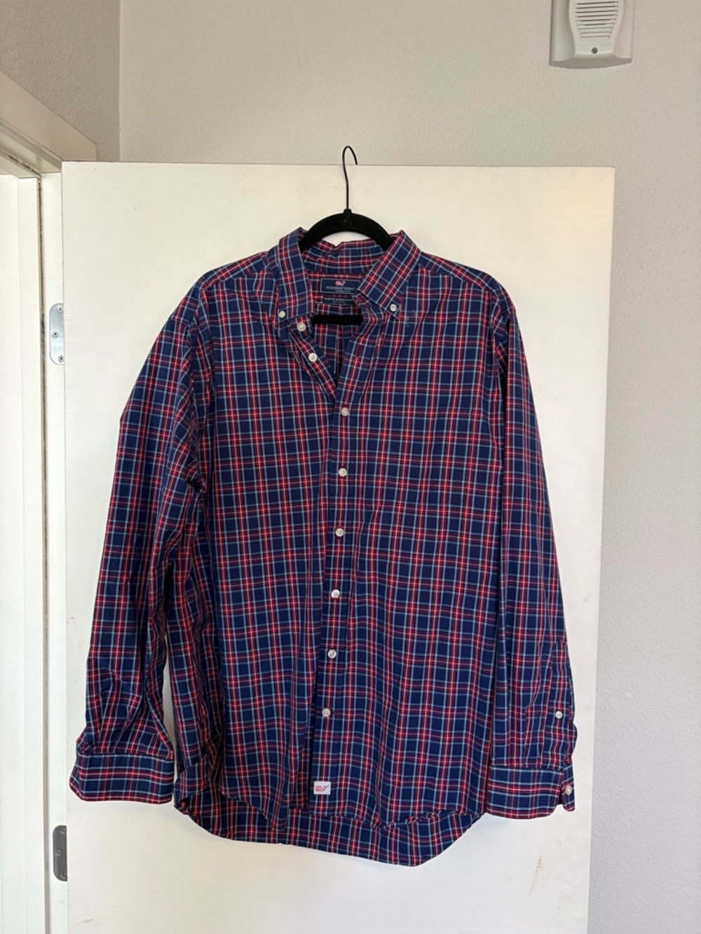 Vineyard Vines Red & Navy Plaid Cotton Button-Down Shirt